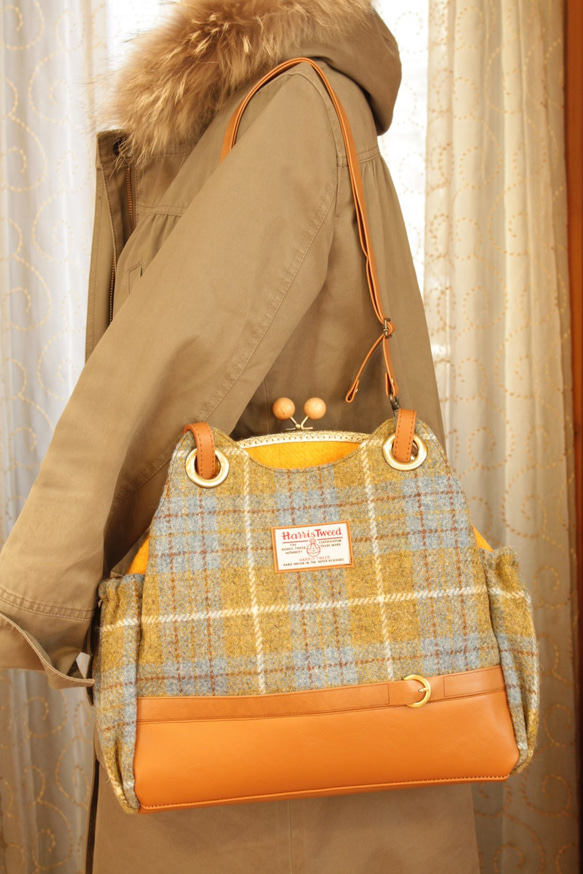 *受注製作*＜HARRIS TWEED＞ハリスツイード*3wayがま口バッグ*イエロー系* 5枚目の画像