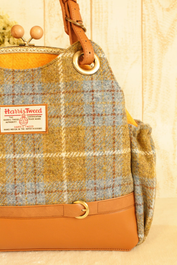 *受注製作*＜HARRIS TWEED＞ハリスツイード*3wayがま口バッグ*イエロー系* 8枚目の画像