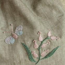 *受注製作*ハンドメイド*刺繍*蝶々と花園*リバティ＜カペル＞&リトアニアリネン*バンブー持ち手バッグ*竹製*Mサ 8枚目の画像