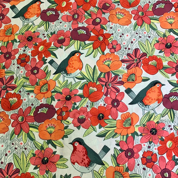 《kai's》輸入生地オレンジ色に小鳥とお花のウエストゴムのギャザースカート 4枚目の画像