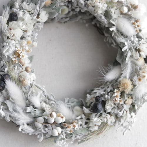 ホワイトシルバーリース＊2wayスタンド&壁掛けリース リース chainon