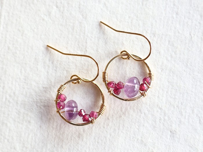 ◆ItoMe Stone◆ピアス＊アメジスト、ロードライトガーネットのサークルピアス
