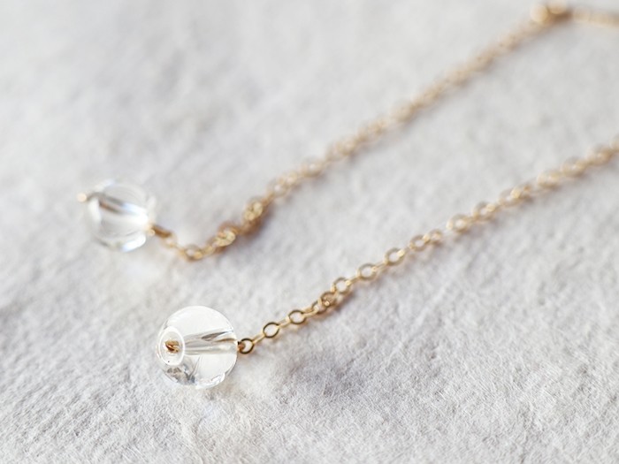 ◆ItoMe Stone◆ピアス＊ヒマラヤ水晶14KGFロングチェーンピアス