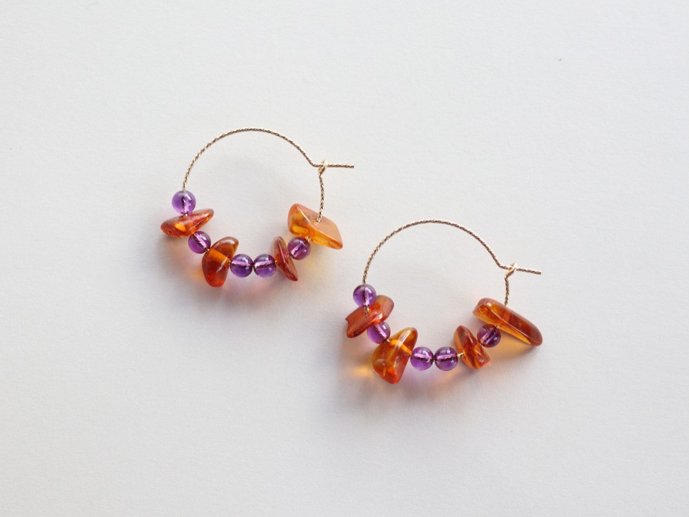 ◆◆ItoMe Stone◆ピアス＊アメジスト、琥珀フープピアス