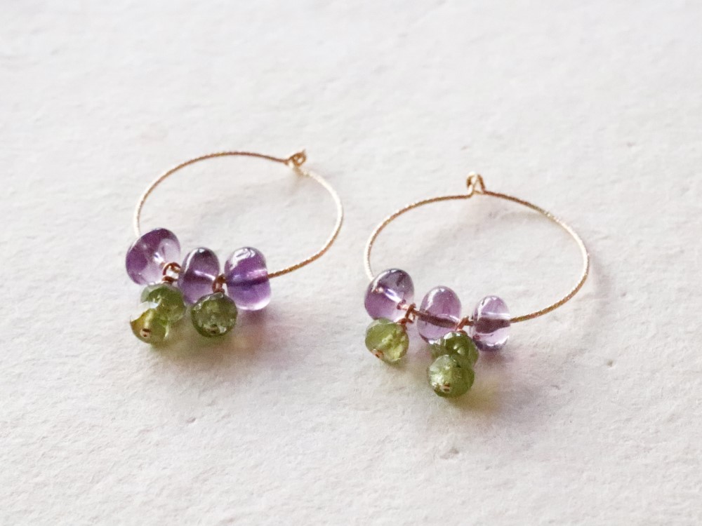 アメジスト＆ペリドットのフープピアス