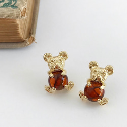 Teddy non-hole earrings ー gold x brown ー 2枚目の画像