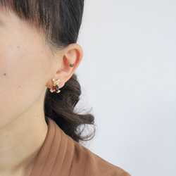 Teddy non-hole earrings ー gold x brown ー 6枚目の画像