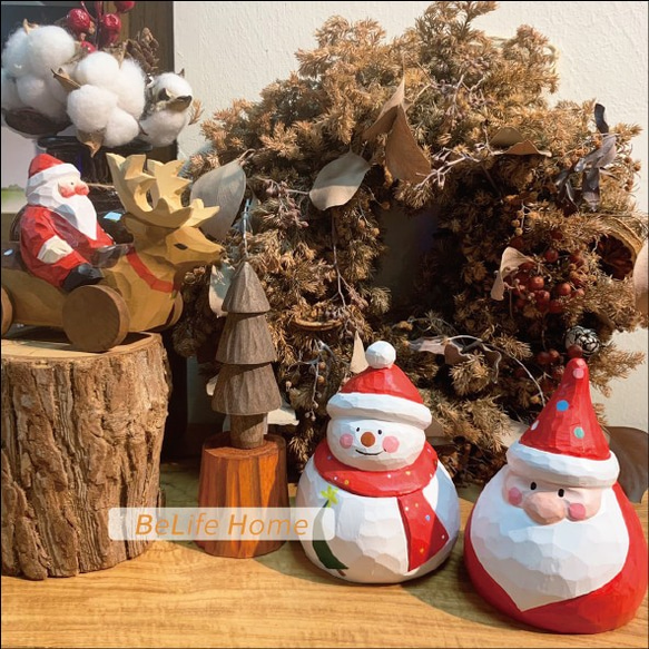 【小日子BeLife】木刻聖誕老人+小雪人 第1張的照片