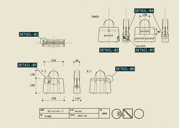 ONODE-B004 銀行レディース風バッグ（　図面屋サント　テント屋サンガ造ル　カバン　トラックの幌で作ってます　） 3枚目の画像