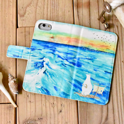 海を旅するシロクマの手帳型スマホケース＊全機種対応/iPhone/Xperia/Galaxy/AQUOS/HUAWEI 2枚目の画像