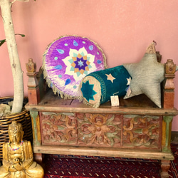 【送料無料】　ベロア　クッション　ブラウン　モロッコ　チャクラ　アラベスク　丸型　ラメ　マンダラ　瞑想　ゴールド　座蒲 8枚目の画像