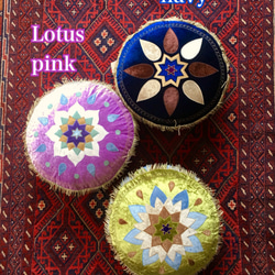 【送料無料】ベロア　クッション　ピンクパープル　Lotus pink 　丸　マンダラ　　レトロ　六芒星　 2枚目の画像