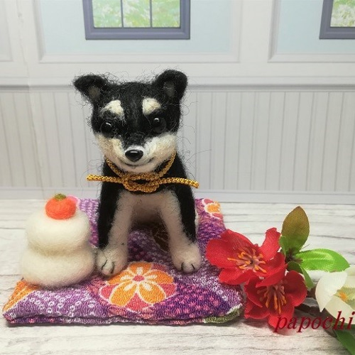 【返品送料無料】 母の日 受注制作】黒柴だるまカーネーション付き 羊毛フェルト 羊毛フェルト
