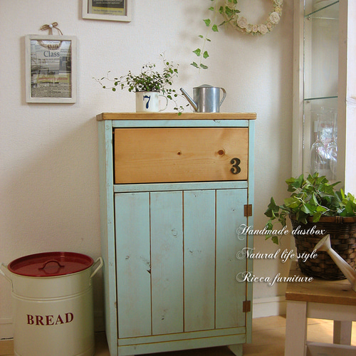 オーダー制作 ミントグリーンのアンティーク風ダストボックス その他