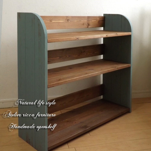 wide77アンティーク風なシェルフ ブルーグレイ 棚・シェルフ