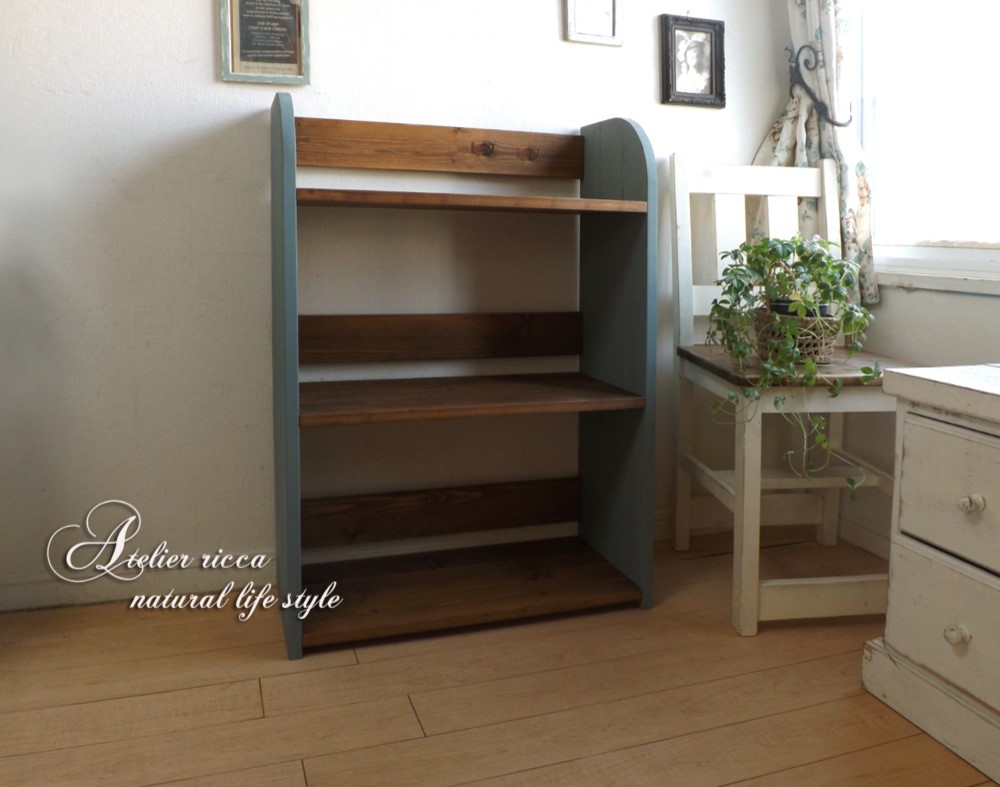 アンティーク調シェルフW60＊H90ブルーグレイ