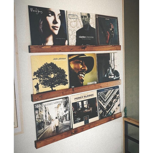 未使用⭐ ビニール レコード ウォール マウント 無垢材ディスプレイ棚 未使用⭐ ビニール レコード ウォール マウント 無垢材