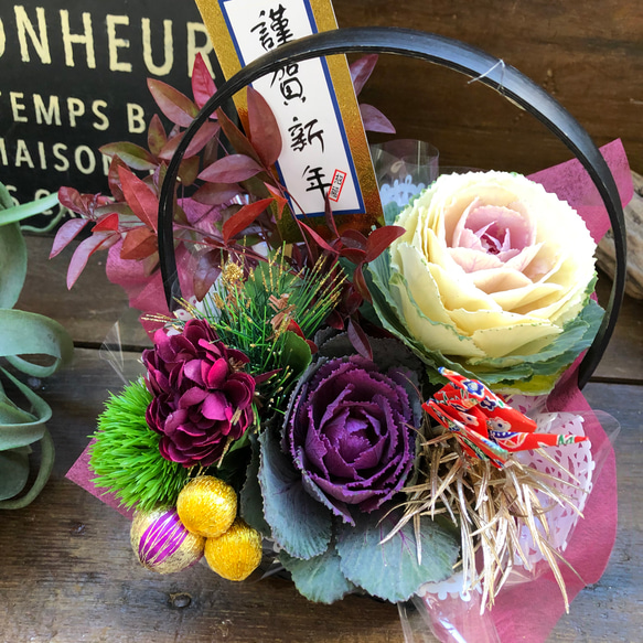 お正月♡寄せ植え♡謹賀新年♡葉牡丹♡インテリア♡ アート
