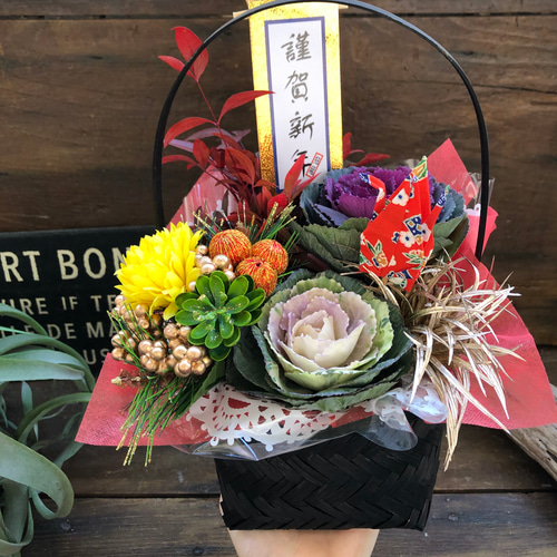 お正月♡寄せ植え♡謹賀新年♡葉牡丹♡インテリア♡ アート