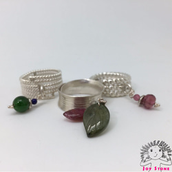 925 Silver Tourmaline Red Green Leaf Grain Line Ring 5枚目の画像