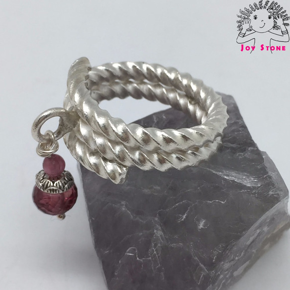 925 Silver Tourmaline Twist Grain Ring 5mm Faced Bead 2枚目の画像