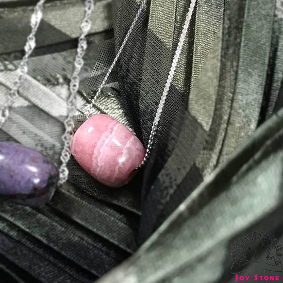 925 Silver Rhodochrosite Barrel Bead Pendant Necklace 2枚目の画像