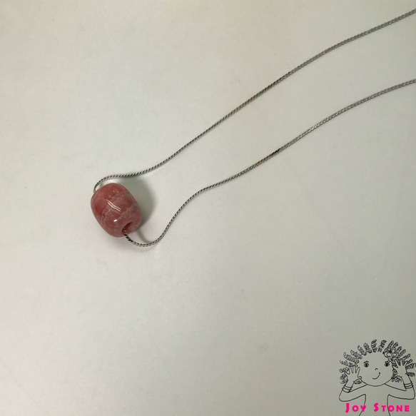 925 Silver Rhodochrosite Barrel Bead Pendant Necklace 5枚目の画像