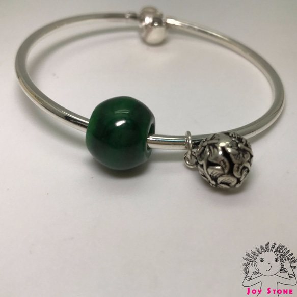 925 Silver Burma Jade 13.8mm Bead Pendant Bracelet 1枚目の画像