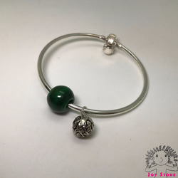 925 Silver Burma Jade 13.8mm Bead Pendant Bracelet 2枚目の画像