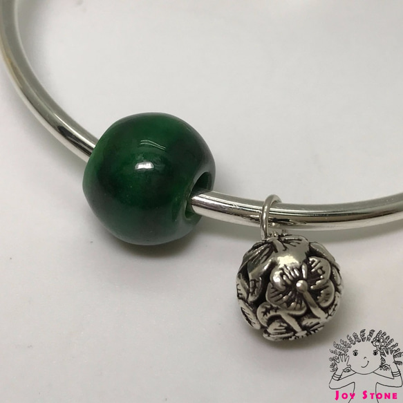 925 Silver Burma Jade 13.8mm Bead Pendant Bracelet 4枚目の画像