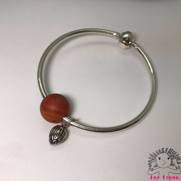 925 Silver Striped Agate 14mm Bead Bracelet 3枚目の画像