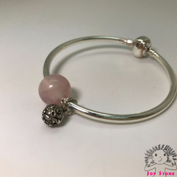 925 Silver Pink Morganite 12mm Bead Silver Charm Bracelet 1枚目の画像