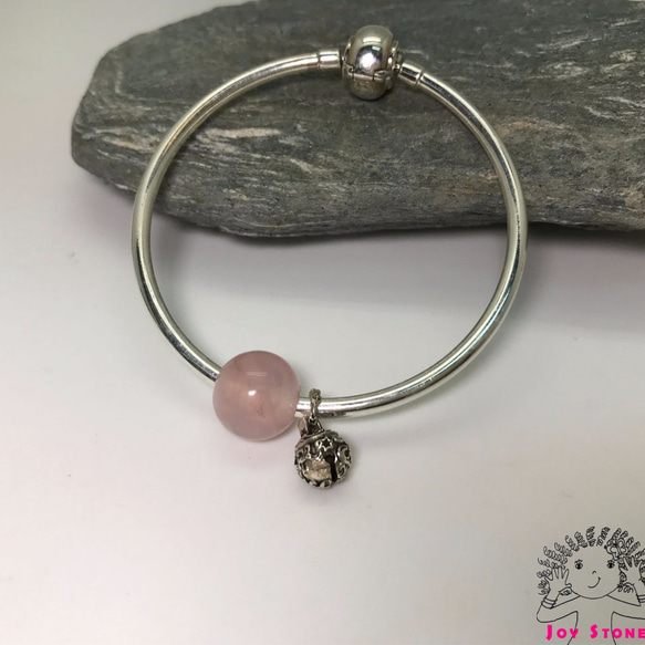 925 Silver Pink Morganite 12mm Bead Silver Charm Bracelet 3枚目の画像