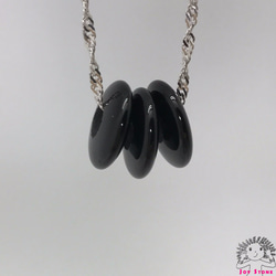 925 Silver Black Tourmaline 11.8mm Rondelle Pendant Necklace 2枚目の画像