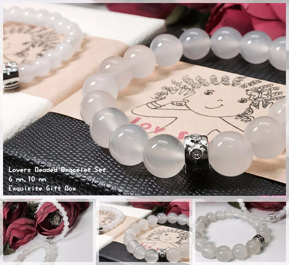 White Agate Lovers Beads Precious Stones Bracelet 6mm 10mm 4枚目の画像