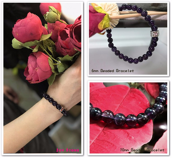 Amethyst Lovers Beads Precious Stones Bracelet 6mm+10mm 4枚目の画像