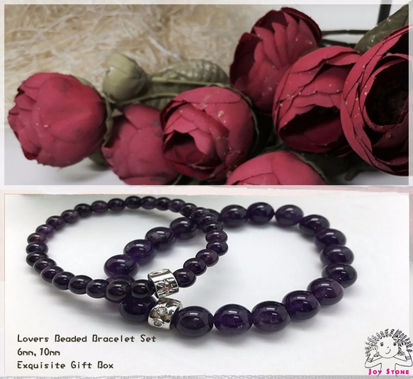 Amethyst Lovers Beads Precious Stones Bracelet 6mm+10mm 5枚目の画像