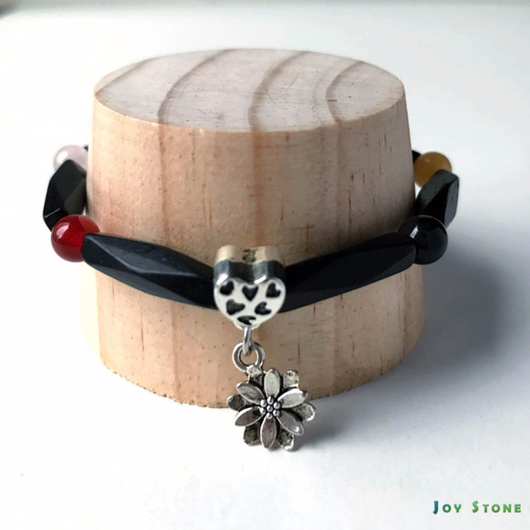 Blessing Bracelet - Obsidian-Flower Charm-Topaz-Red Agate 3枚目の画像