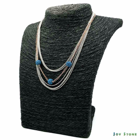 Titanium Steel Diffuser Necklace Triple-Bead Lava Rock Blue 2枚目の画像