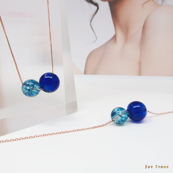 手工項鍊九月誕生石藍晶石925純銀玫瑰金寶石香氛琉璃珠 免費禮物包裝 第3張的照片