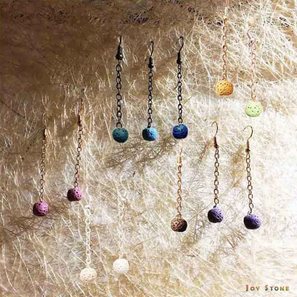 Essential Oil Earrings Beige Lava Beads Dangle Hook Piercing 3枚目の画像