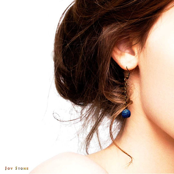 Diffuser Earrings Indigo Blue Lava Beads Dangle Hook 3枚目の画像