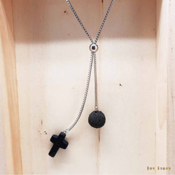 Blue Sand Stone Cross Diffuser Lava Beaded Y-Necklace 4枚目の画像