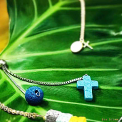 Blue Turquoise Cross Diffuser Lava Beaded Y-Necklace 7枚目の画像