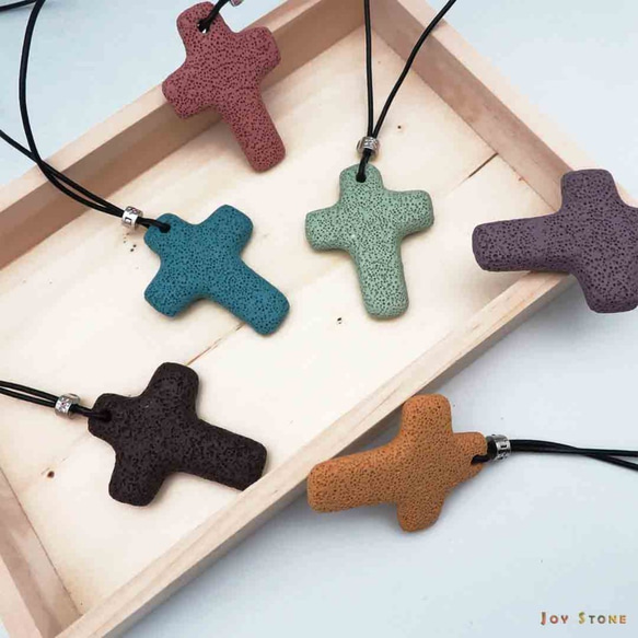 Blue Lava Diffuser Cross Pendant Cowhide Leather Necklace 9枚目の画像