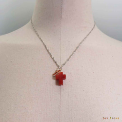 紅瑪瑙雙十字架項鍊-45cm 純銀微鑲鍍金玫瑰紅鑽鋯石x天然水晶 第2張的照片