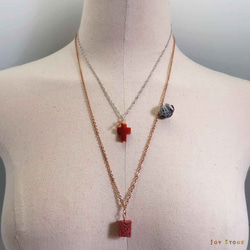 紅瑪瑙雙十字架項鍊-45cm 純銀微鑲鍍金玫瑰紅鑽鋯石x天然水晶 第5張的照片