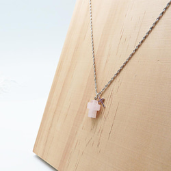 Silver Double Cross Necklace Rose Quartz Inlaid Rose Zircon 2枚目の画像