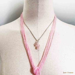 Silver Double Cross Necklace Rose Quartz Inlaid Rose Zircon 5枚目の画像