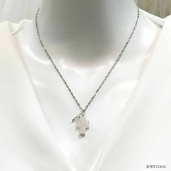 Silver Double Cross Necklace Rock Quartz Inlaid White Zircon 3枚目の画像